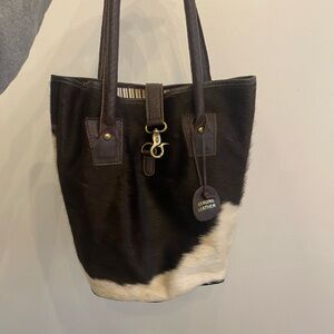 Genuine Leather Black and White Tote Bag